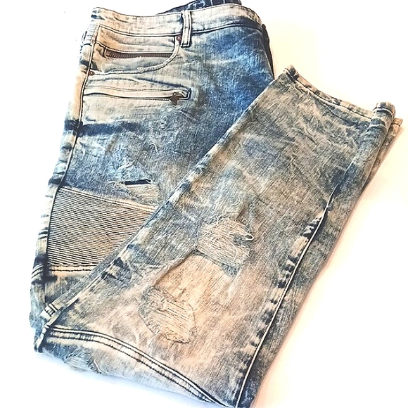ROCKSTAR Acid Wash Distressed Men's Blue Jeans Size 42 - Picture 1 of 15